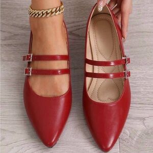 Women’s Mary Jane Red Double Strap Ballet Flats Pointed Toe size 8
